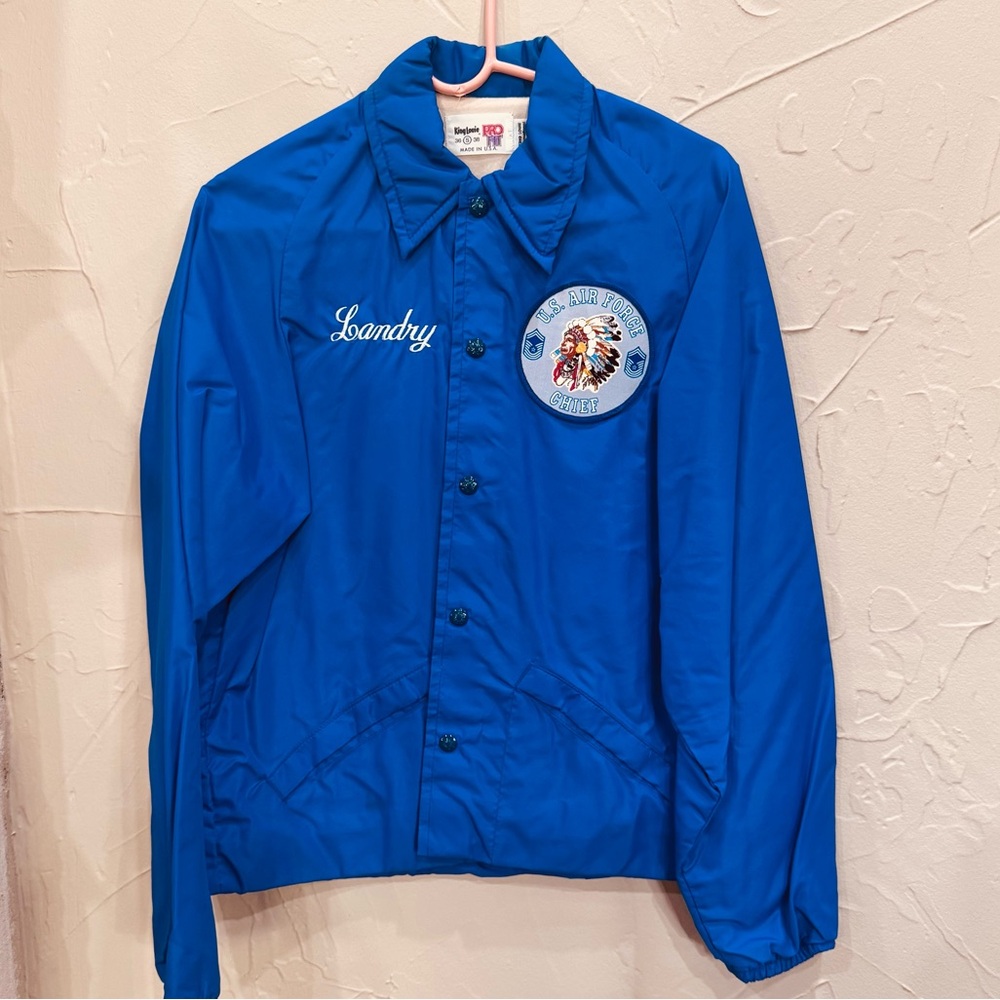 Vintage Fleece Lined Air Force Chief Patch King Louis Nylon Jacket S Blue
